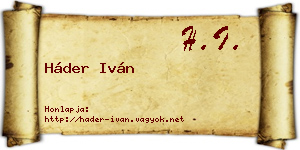 Háder Iván névjegykártya